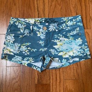 Vanilla Star Blue and Green Jean Shorts Floral Print